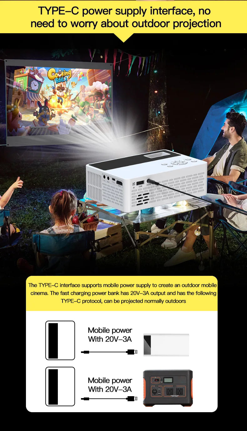 Mini projector displaying movie on wall